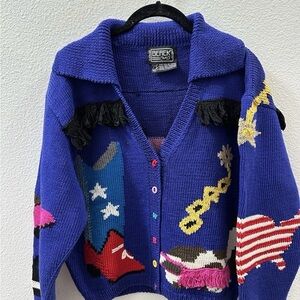 Vintage Berek By Marta Sweater Cardigan USA Cowboy Rodeo Horse Luxury